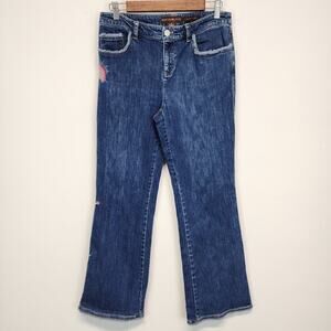 Bandolino Embroidered Stretch Jeans Size 8 30" Frayed Pockets Medium Wash Y2K